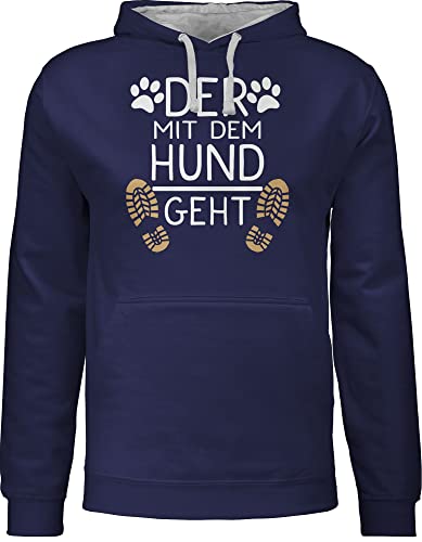 Shirtracer Pullover Herren Frauen Hoodie Kontrast zweifarbig - für - Der mit dem Hund geht - Geschenk Hundebesitzer Hundeliebhaber - XL - Navy Blau/Grau meliert - sprüche Spruch spruechen Aufschrift von Shirtracer