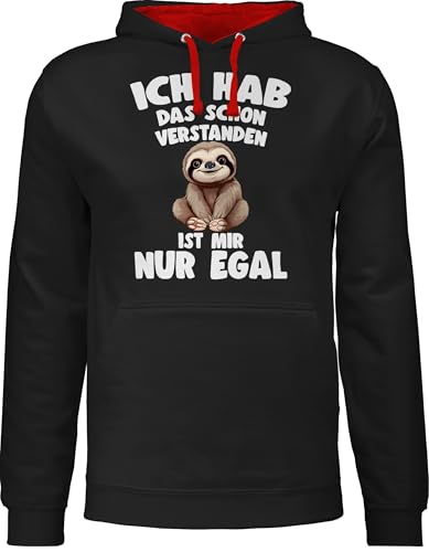 Pullover Herren Frauen Hoodie Kontrast zweifarbig - Ich hab das Schon verstanden ist Mir nur egal I Lustiger Spruch Faultier - XS - Schwarz/Rot - mit Statement Pulli EIN Drauf Sloth lustige sprüche von Shirtracer