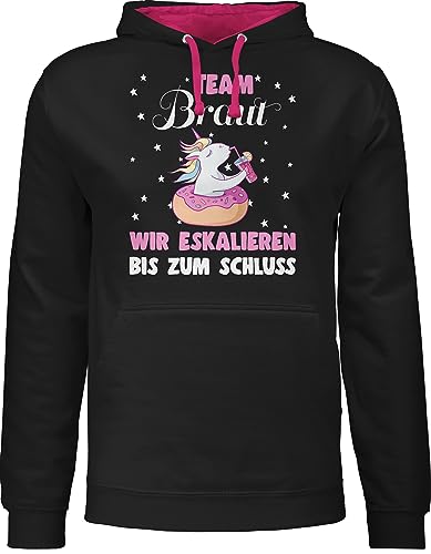 Pullover Herren Frauen Hoodie Kontrast zweifarbig - JGA Junggesellenabschied - Team Braut - Wir eskalieren bis zum Schluss Einhorn - S - Schwarz/Fuchsia - bachelorette party jungesselnabschied von Shirtracer