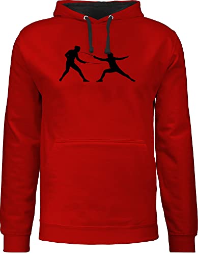 Pullover Herren Frauen Hoodie Kontrast zweifarbig - Kampfsport - Fechten - M - Rot/Schwarz - Damen Fechter Pulli Fencing Kapuzensweatshirt fecht Kapuzenpullover Sport Hoody Hoodies von Shirtracer