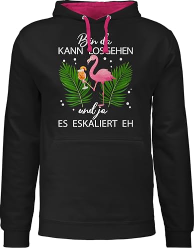Pullover Herren Frauen Hoodie Kontrast zweifarbig - Karneval & Fasching - Damen - Bin da kann losgehen und ja es eskaliert eh I Flamingo Kostüm Lustig Mallorca - L - Schwarz/Fuchsia von Shirtracer