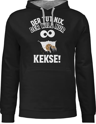 Pullover Herren Frauen Hoodie Kontrast zweifarbig - Karneval & Fasching - Damen - Der TUT nix Der Will nur Kekse I Krümelmonster I Cookie Monster I Keksmonster - XL - Schwarz/Grau meliert von Shirtracer