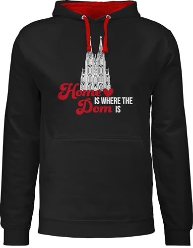 Pullover Herren Frauen Hoodie Kontrast zweifarbig - Karneval & Fasching - Damen - Home is Where The Dom is Köln I - 3XL - Schwarz/Rot - karnevalspullover Faschings kölner Pulli Damenbekleidung von Shirtracer