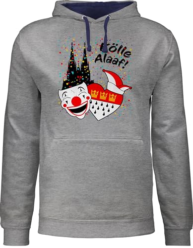 Shirtracer Pullover Herren Frauen Hoodie Kontrast zweifarbig - & Fasching - Damen - Kölle Alaaf Kostüm Köln Karneval Wappen Jeck Rut Wiees Narren Kölsche Jecken - L - Grau meliert/Navy Blau - karneva von Shirtracer