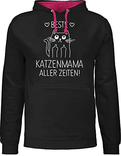 Shirtracer Pullover Herren Frauen Hoodie Kontrast zweifarbig - Katzenbesitzer Geschenk Katze - Beste Katzenmama Aller Zeiten weiß - XXL - Schwarz/Fuchsia - Katzen Mama Pulli Damen katzenmotiv pullis von Shirtracer