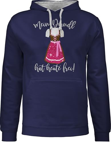 Pullover Herren Frauen Hoodie Kontrast zweifarbig - Kompatibel mit Oktoberfest - Mein Dirndl hat heute frei - 3XL - Navy Blau/Grau meliert - bayrische trachten ersatz hoodies bayrisch oberteil von Shirtracer