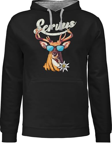 Pullover Herren Frauen Hoodie Kontrast zweifarbig - Kompatibel mit Oktoberfest - Servus Hirsch - XS - Schwarz/Grau meliert - bayrische Pulli bayrisch Tracht Trachten Octoberfest bayerischer Pullover Herren Frauen Hoodie Kontrast zweifarbig - Kompatibel mit Oktoberfest - Servus Hirsch - XS - Schwarz/Grau meliert - bayrische Pulli bayrisch Tracht Trachten Octoberfest bayerischer von Shirtracer