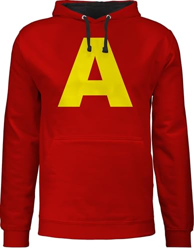 Shirtracer Pullover Herren Frauen Hoodie Kontrast zweifarbig - & - Damen - Kostüm Buchstabe A Streifenhörnchen Chipmunk Alvin I Passend für Karneval I Gruppenkostüm Fasching - XXL - Rot/Schwarz von Shirtracer