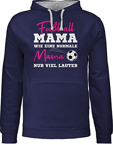 Pullover Herren Hoodie Kontrast zweifarbig - Damen - Fußball Mama - Wie eine normale Mama nur viel lauter I Frauen Fußball Mütter - 3XL - Navy Blau/Grau meliert - ich bin fussball hoody mami 2024 von Shirtracer