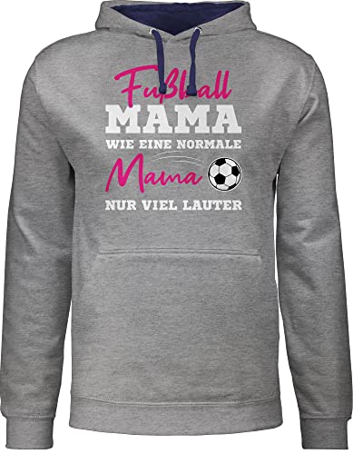 Pullover Herren Hoodie Kontrast zweifarbig - Damen - Fußball Mama - Wie eine normale Mama nur viel lauter I Frauen Fußball Mütter - 4XL - Grau meliert/Navy Blau - ich bin fussball kapuzenpullover von Shirtracer