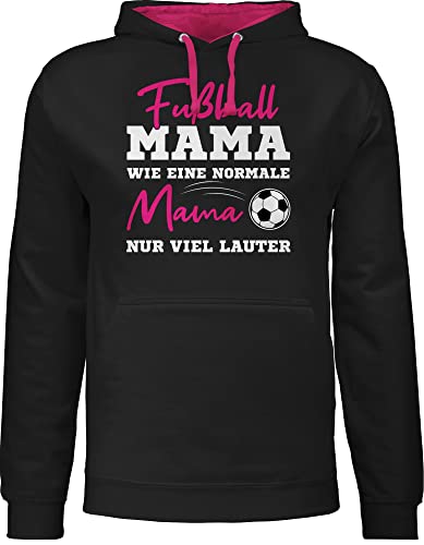 Pullover Herren Hoodie Kontrast zweifarbig - Damen - Fußball Mama - Wie eine normale Mama nur viel lauter I Frauen Fußball Mütter - L - Schwarz/Fuchsia - muttertagsgeschenk fussball sprüche von Shirtracer