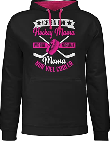 Shirtracer Pullover Herren Frauen Hoodie Kontrast zweifarbig - Damen - Ich Bin eine Hockey Mama - wie eine Normale Mama nur viel Cooler - weiß/Fuchsia - XL - Schwarz/Fuchsia - Mami Kapuzenpullover von Shirtracer