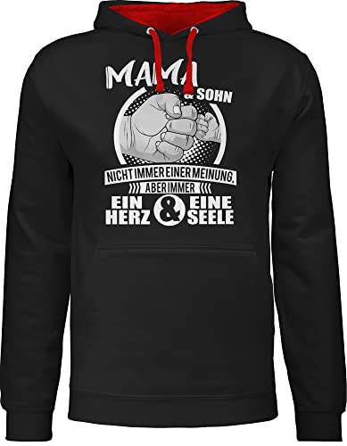 Pullover Herren Frauen Hoodie Kontrast zweifarbig - Damen - Mama & Sohn Immer ein Herz & eine Seele - 5XL - Schwarz/Rot - mutter muttertags muttertagsgeschenk mommy schöne geschenke für tag 2024 von Shirtracer