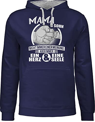 Pullover Herren Frauen Hoodie Kontrast zweifarbig - Damen - Mama & Sohn Immer ein Herz & eine Seele - L - Navy Blau/Grau meliert - geschenk fuer mutter und nicht einer meinung mom an meinen von Shirtracer