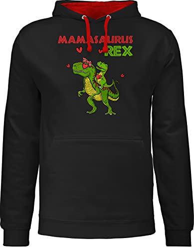 Shirtracer Pullover Herren Frauen Hoodie Kontrast zweifarbig - Muttertag - Mamasaurus Rex - Beste Mama Saurus 5XL - Schwarz/Rot - Mother Day muttertagsgeschenk für mütter von Shirtracer