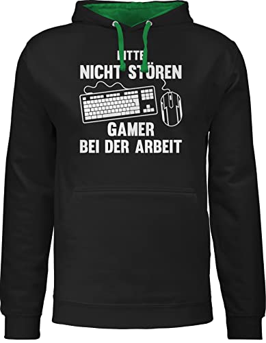 Shirtracer Pullover Herren Frauen Hoodie Kontrast zweifarbig - Nerd Geschenke - Bitte Nicht stören Gamer bei der Arbeit - weiß - XS - Schwarz/Grün - nerdgeschenk ich zocke Hoodies nerdige stör Mich von Shirtracer