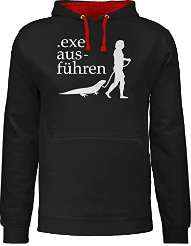 Pullover Herren Frauen Hoodie Kontrast zweifarbig - Nerd Geschenke - Exe ausführen weiß - L - Schwarz/Rot - kapuzenpullover zocker damen sprüche gamer pulli geschenk zocken computer nerds geek von Shirtracer