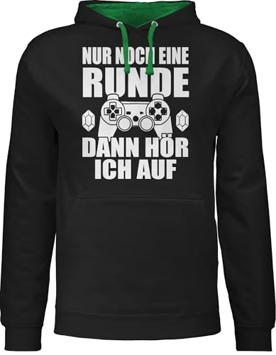 Pullover Herren Frauen Hoodie Kontrast zweifarbig - Nerd Geschenke - Nur noch eine Runde dann hör ich auf - S - Schwarz/Grün - zocken damen zocker game hoodies gamer gadget kapuzenpullover geek von Shirtracer
