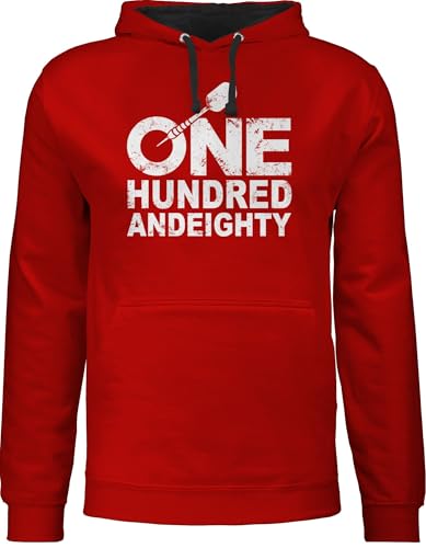 Shirtracer Pullover Herren Frauen Hoodie Kontrast zweifarbig - One Hundred and Eighty - weiß - M - Rot/Schwarz - Sport Dart Pulli Darts Hoodies Damen von Shirtracer