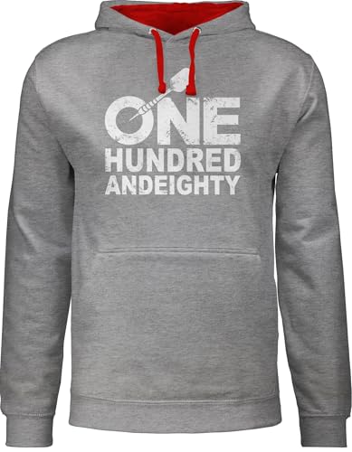 Pullover Herren Frauen Hoodie Kontrast zweifarbig - One Hundred and Eighty - weiß - XL - Grau meliert/Rot - Sport Dart Pulli Darts Hoodies Damen von Shirtracer
