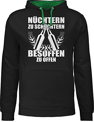 Pullover Herren Frauen Hoodie Kontrast zweifarbig - Party & Alkohol Damen - Nüchtern zu schüchtern - besoffen zu offen - weiß - M - Schwarz/Grün - sauf schüchtern, pulli alki hoodies saufen von Shirtracer