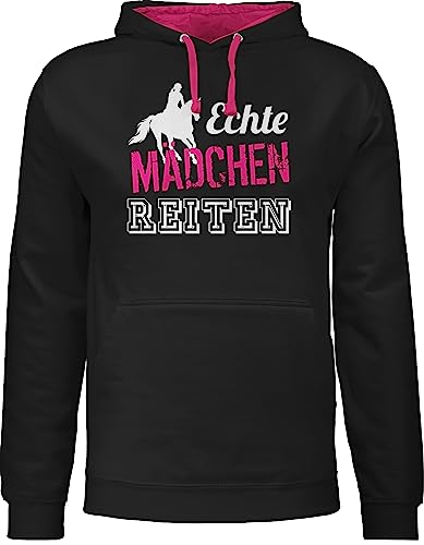 Shirtracer Pullover Herren Frauen Hoodie Kontrast zweifarbig - Pferde - Damen - Echte Mädchen reiten - M - Schwarz/Fuchsia - reitpullover Geschenk Pulli pferdeliebhaber Horses Hoddies pferdepulli von Shirtracer