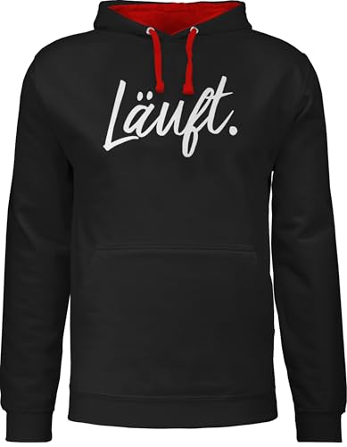 Shirtracer Pullover Herren Frauen Hoodie Kontrast zweifarbig - Sprüche - Läuft - Statement - XL - Schwarz/Rot - mit Aufschrift Typo Fun-Kapuzenpullover Statements Laeuft Pulli sprüchen￼ läuft. pullis von Shirtracer