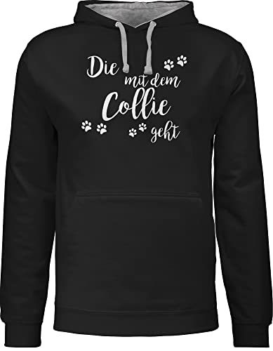 Pullover Herren Frauen Hoodie Kontrast zweifarbig - Sprüche Statement - Die mit dem Collie geht weiß - 4XL - Schwarz/Grau meliert - statements collies pulli sprüchen￼ pullis aufschrift damen von Shirtracer