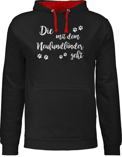Pullover Herren Frauen Hoodie Kontrast zweifarbig - Sprüche Statement - Die mit dem Neufundländer geht - XXL - Schwarz/Rot - Statements sprüchen￼ Aufschrift Spruch von Shirtracer