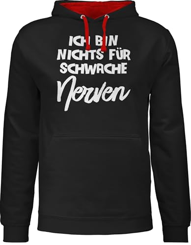 Pullover Herren Frauen Hoodie Kontrast zweifarbig - Sprüche Statement - Ich bin nichts für schwache Nerven comic - 3XL - Schwarz/Rot - geschenke 20 jährige mit aufschrift nix pulli statements von Shirtracer