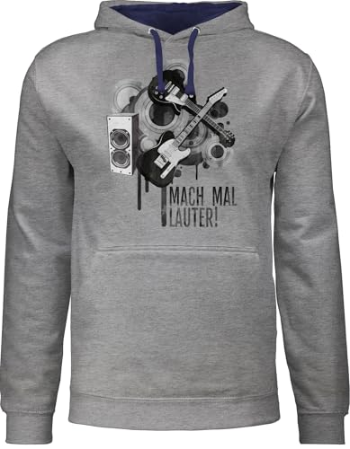 Pullover Herren Frauen Hoodie Kontrast zweifarbig - Sprüche Statement - Mach mal lauter! - XS - Grau meliert/Navy Blau - konzert outfit damen dj musik hoddies kapuzenpullover mit aufschrift metal von Shirtracer