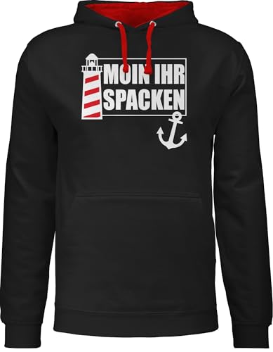 Shirtracer Pullover Herren Frauen Hoodie Kontrast zweifarbig - Sprüche Statement - Moin Ihr Spacken mit Leuchtturm I - 3XL - Schwarz/Rot - Moin+Hoodie Statements Moin,Moin Hoody sprüchen￼ Hoodies von Shirtracer