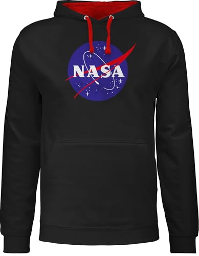 Pullover Herren Frauen Hoodie Kontrast zweifarbig - Sprüche Statement - Nasa Meatball Logo I NASA Raumfahrt - 3XL - Schwarz/Rot - zocker space fun-kapuzenpullover geek patch pulli nerd sternen von Shirtracer