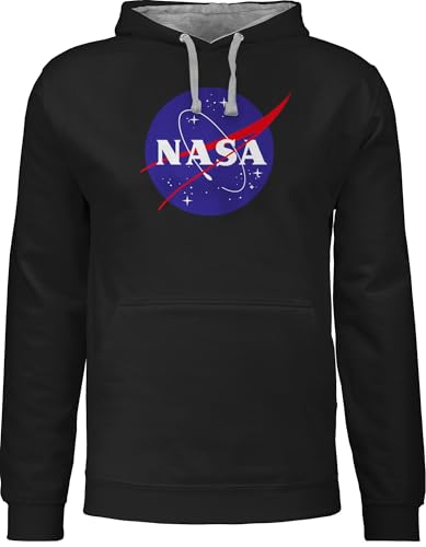 Pullover Herren Frauen Hoodie Kontrast zweifarbig - Sprüche Statement - Nasa Meatball Logo I NASA Raumfahrt - L - Schwarz/Grau meliert - zocker space fun-kapuzenpullover geek patch pulli nerd von Shirtracer