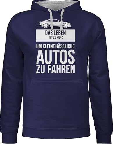 Shirtracer Pullover Herren Frauen Hoodie Kontrast zweifarbig - Sprüche Statement - das Leben ist zu kurz um kleine hässliche Autos zu Fahren - 4XL - Navy Blau/Grau meliert - Geschenke autoliebhaber von Shirtracer