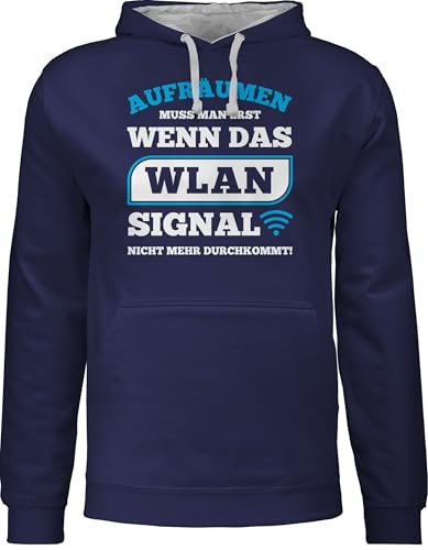 Pullover Herren Frauen Hoodie Kontrast zweifarbig - Sprüche Statement mit Spruch - Aufräumen muss man erst wenn das WLAN Signal nicht mehr durchkommt - XS - Navy Blau/Grau meliert - nerd merch Pullover Herren Frauen Hoodie Kontrast zweifarbig - Sprüche Statement mit Spruch - Aufräumen muss man erst wenn das WLAN Signal nicht mehr durchkommt - XS - Navy Blau/Grau meliert - nerd merch von Shirtracer