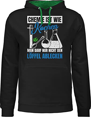 Pullover Herren Frauen Hoodie Kontrast zweifarbig - Sprüche Statement mit Spruch - Chemie ist wie Kochen man darf nur nicht den Löffel ablecken - XL - Schwarz/Grün - damen männer langarm hoody von Shirtracer