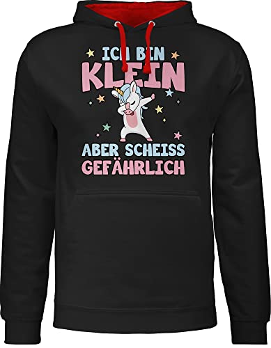 Pullover Herren Frauen Hoodie Kontrast zweifarbig - Sprüche Statement mit Spruch - Ich bin klein aber scheiß gefährlich Einhorn Dab - 5XL - Schwarz/Rot - männer damen kapuzen sprüche, pullis von Shirtracer