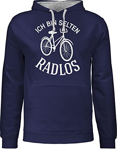 Pullover Herren Frauen Hoodie Kontrast zweifarbig - Sprüche Statement - Ich bin selten Radlos - XL - Navy Blau/Grau meliert - fahrrad geschenke pulli damen statements pullis radsport geschenk von Shirtracer