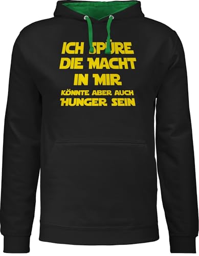 Pullover Herren Frauen Hoodie Kontrast zweifarbig - Sprüche Statement mit - Ich spüre die Macht in Mir könnte Aber auch Hunger Sein I Spruch Hunger - XL - Schwarz/Grün - Pulli sprueche Hoddies von Shirtracer