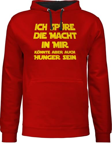 Pullover Herren Frauen Hoodie Kontrast zweifarbig - Sprüche Statement mit - Ich spüre die Macht in Mir könnte Aber auch Hunger Sein I Spruch Hunger - XXL - Rot/Schwarz - Pulli sprueche Hoddies von Shirtracer