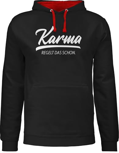 Pullover Herren Frauen Hoodie Kontrast zweifarbig - Sprüche Statement mit Spruch - Karma regelt das schon I - XS - Schwarz/Rot - pulli sprueche macht hoodies sprüchen spruechen pollover damen Pullover Herren Frauen Hoodie Kontrast zweifarbig - Sprüche Statement mit Spruch - Karma regelt das schon I - XS - Schwarz/Rot - pulli sprueche macht hoodies sprüchen spruechen pollover damen von Shirtracer