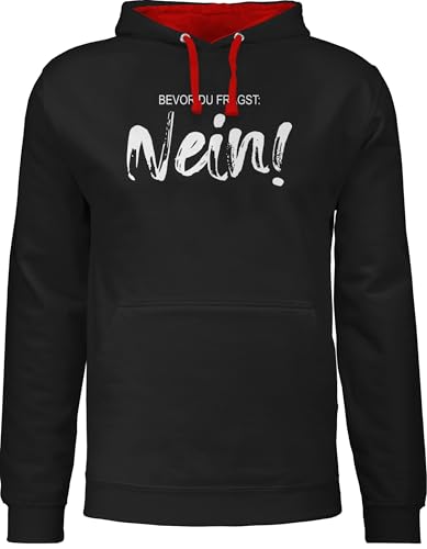 Pullover Herren Frauen Hoodie Kontrast zweifarbig - Statement Damen - Bevor du fragst Nein - Sarkasmus Ironie Spruch Geschenk Job Arbeit Witzig - M - Schwarz/Rot - lustige sprüche Statements nö von Shirtracer