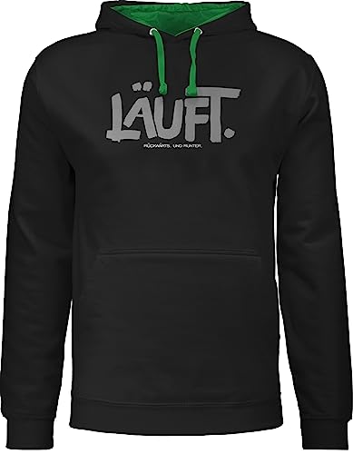 Pullover Herren Frauen Hoodie Kontrast zweifarbig - Statement - Läuft - Läuft Lustig Sprüche Lustiger Spruch Nerd Geek Läuft bei Mir - XS - Schwarz/Grün - Pulli mit sprüchen sprueche läuft. von Shirtracer