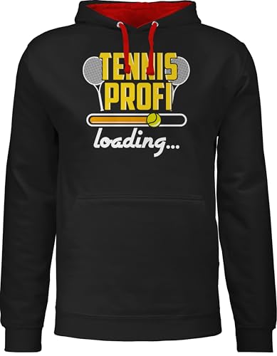 Pullover Herren Frauen Hoodie Kontrast zweifarbig - Tennisspieler Geschenk - Tennis Profi Loading - weiß - L - Schwarz/Rot - tennisfans Damen Sport sprüche Geschenke Spruch von Shirtracer