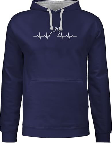 Pullover Herren Frauen Hoodie Kontrast zweifarbig - Tiere Meerschweinchen & Co. - Herzschlag Hase - 4XL - Navy Blau/Grau meliert - Hasen tiermotiv hasi hodie Animal Rabbit hodi tiermotive Ostern von Shirtracer