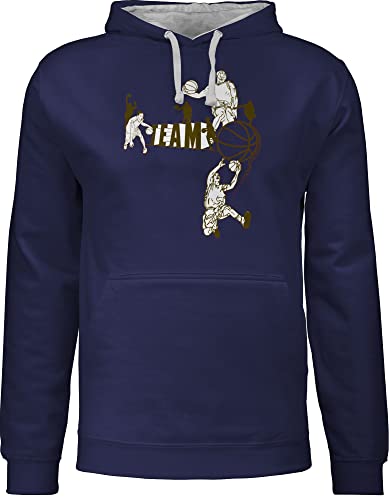 Shirtracer Pullover Herren Frauen Hoodie Kontrast zweifarbig - Trikot Ersatz Training - Basketball Team - S - Navy Blau/Grau meliert - Kleidung Jungen Basketballer Hoody Pulli pullis Kapuzenpullover von Shirtracer