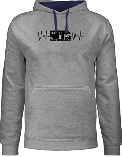 Shirtracer Pullover Herren Frauen Hoodie Kontrast zweifarbig - Urlaub Damen - Herzschlag Camping Wohnmobil - schwarz - 3XL - Grau meliert/Navy Blau - Camper Hoodies Huddy Hoody Kapuzenpulli von Shirtracer