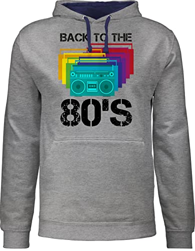 Shirtracer Pullover Herren Frauen Hoodie Kontrast zweifarbig - Vintage Retro - Back to The 80's schwarz - XS - Grau meliert/Navy Blau - 80s von Shirtracer