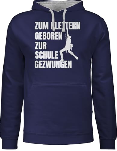 Pullover Herren Frauen Hoodie Kontrast zweifarbig - Zum Klettern geboren zur Schule gezwungen weiß - M - Navy Blau/Grau meliert - Sport Kletter Hoodies von Shirtracer